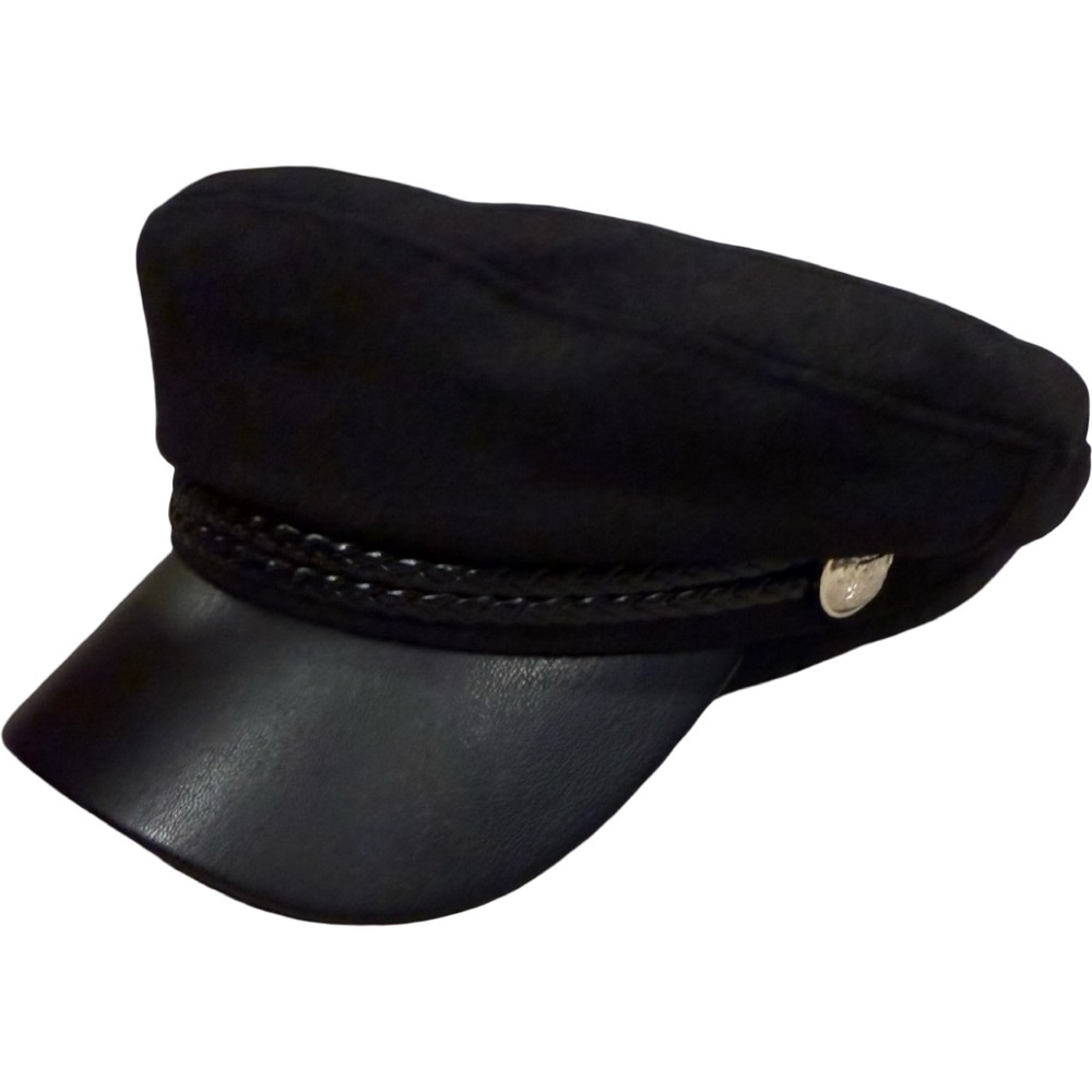 🖤 Vintage Inspired Mariner’s Cap – Black Faux Leather & Braided Band